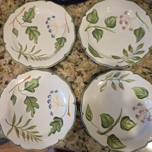 Vietri Millefoglie Hand-Painted Green Botanical Leaf Salad Plates - Set of 4